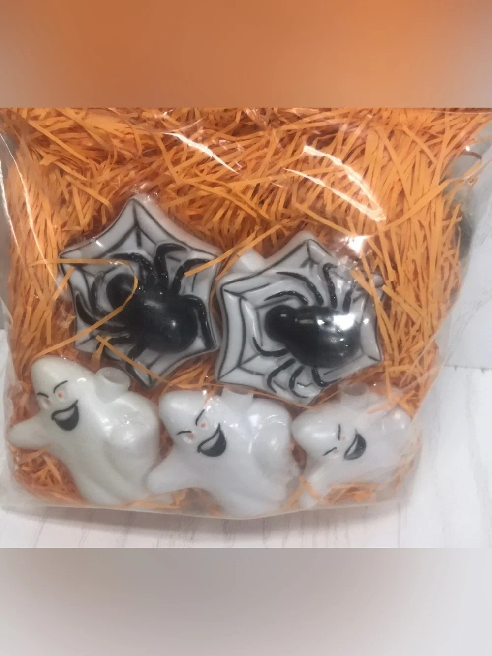 Vintage Primal Lite 10 Halloween BLOW MOLD Ghosts & Spiders String Lights